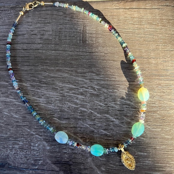 Handmade mixed gemstone evil eye necklace - Picture 4 of 10